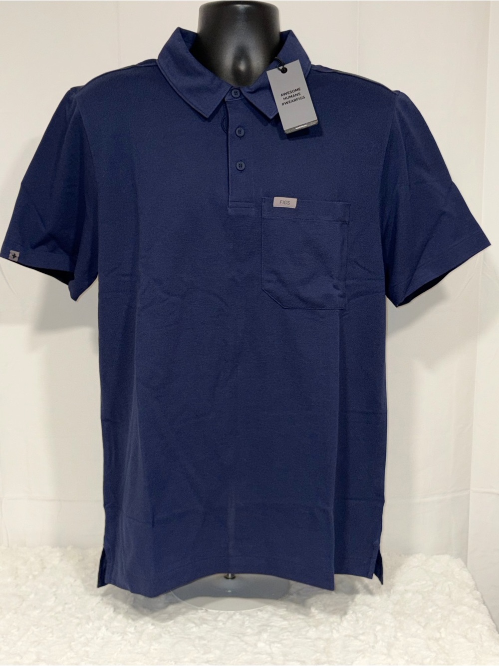 Figs Medical Nurse Mens Navy Blue Short Sleeve Pique Scrub Polo Shirt Small